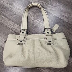 Vintage Coach Legacy Pebbled Leather Satchel Bag F13732 Beige